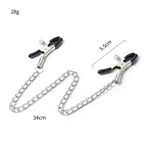 Adjustable Metal Nipple Clamps with Chain, Body‑Safe Rubber Tips