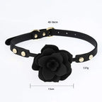 Elegant Silicone Rose Ball Gag – Adjustable Leather BDSM Gag