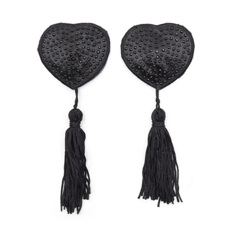 Rhinestone Heart Nipple Covers with Tassels - Reusable Crystal Pasties