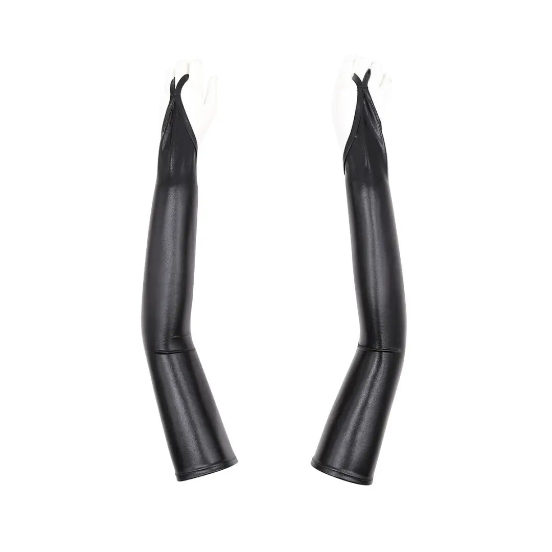 50cm Long PU Fetish Gloves — Shiny Thumb-Loop Opera Gloves for Roleplay