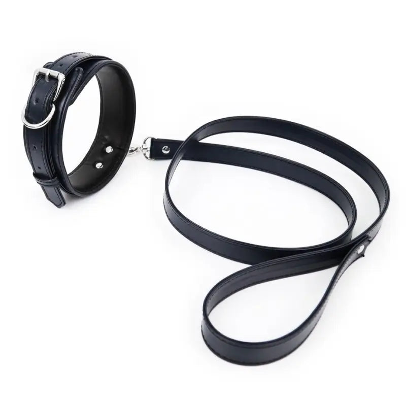 PU Leather BDSM Collar and Leash Set, Adjustable Padded Neck