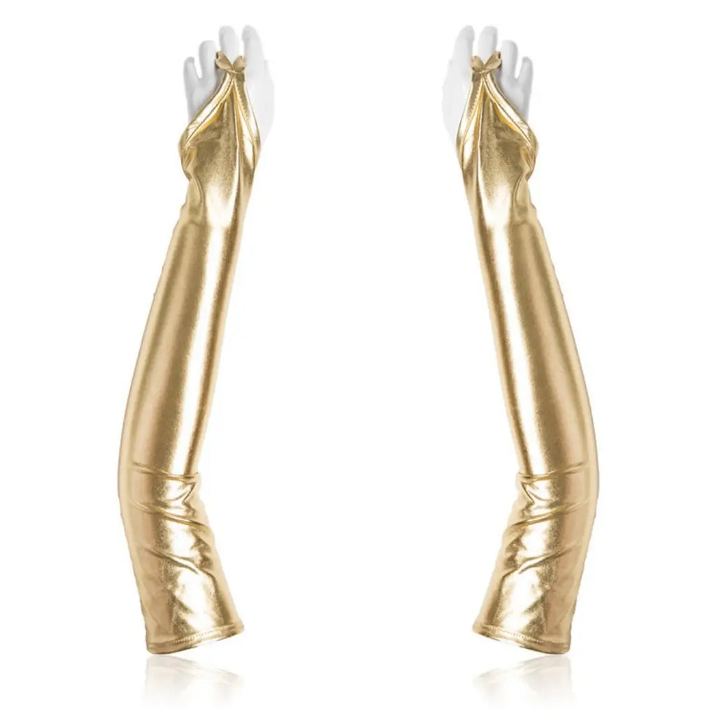50cm Long PU Fetish Gloves — Shiny Thumb-Loop Opera Gloves for Roleplay