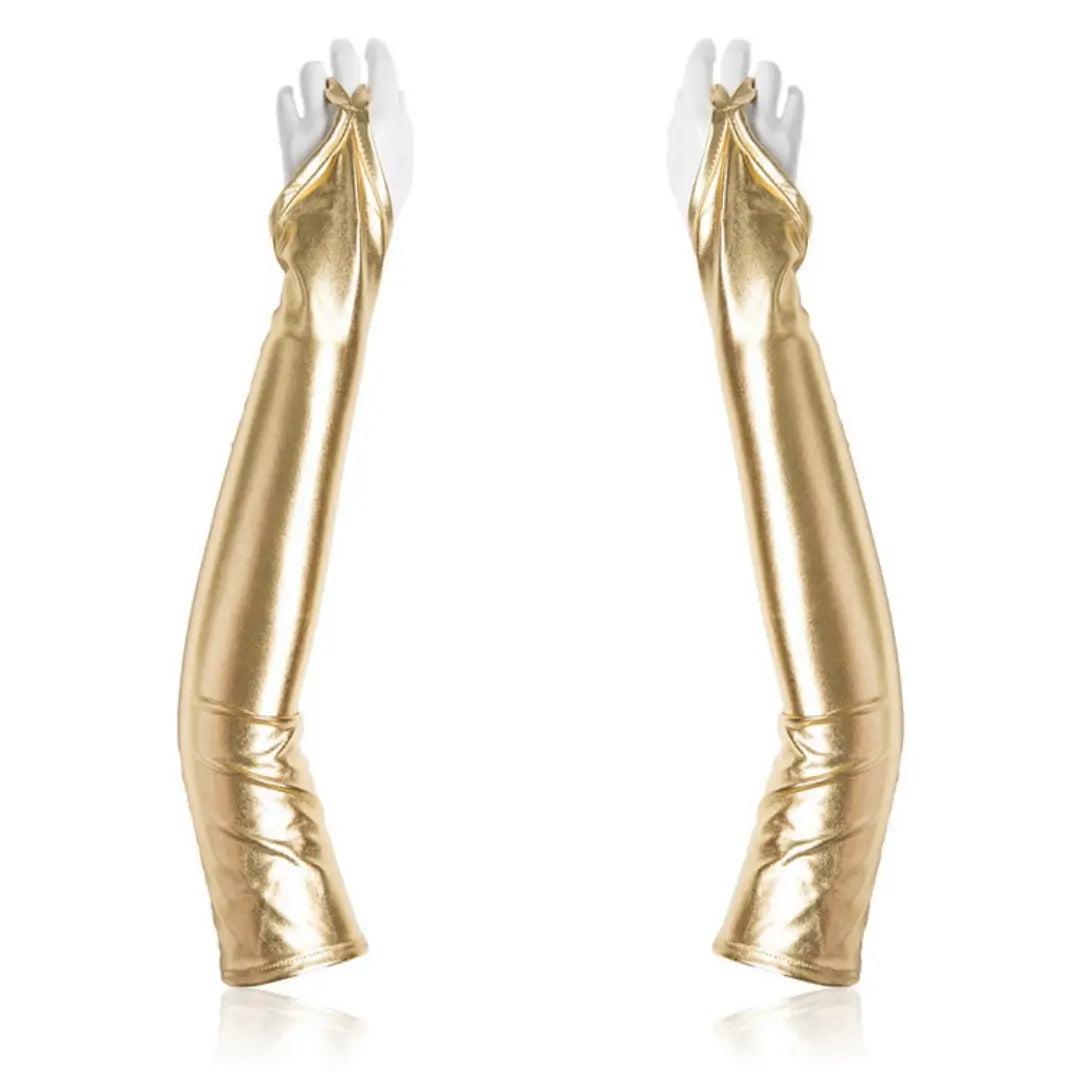 50cm Long PU Fetish Gloves — Shiny Thumb-Loop Opera Gloves for Roleplay