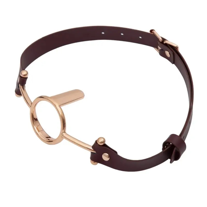 Rose Gold & Silver Deep Throat Metal Ring Gag with Tongue Depressor