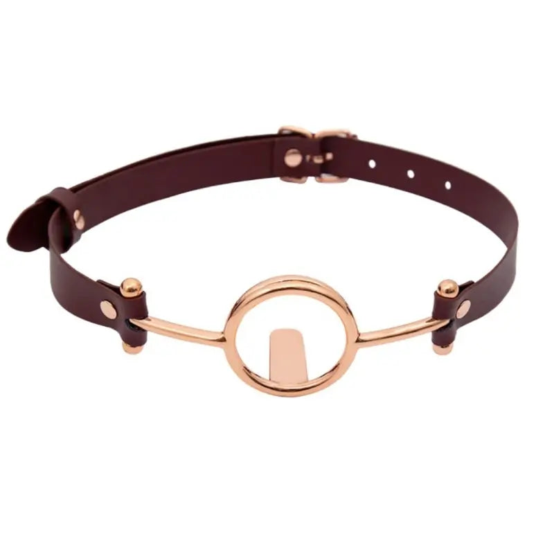 Rose Gold & Silver Deep Throat Metal Ring Gag with Tongue Depressor