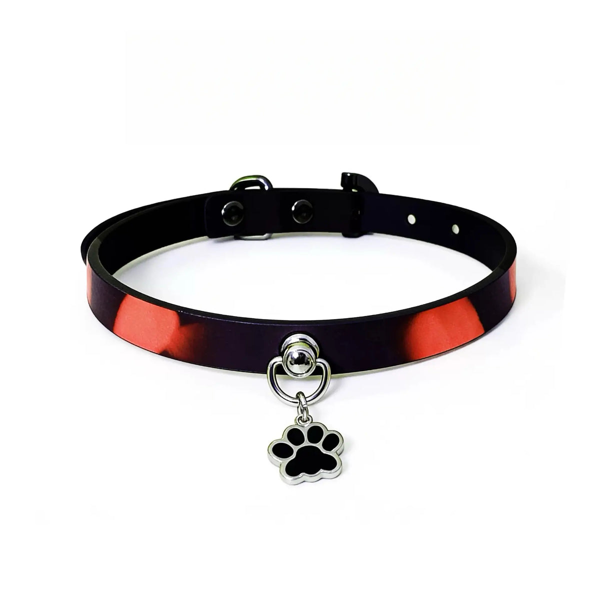 Style H thermochromic collar with paw charm, front view - Dominitoy XL2334 slim color changing choker that turns red