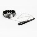 Studded Black PU Leather Chain Leash & Adjustable Collar Set