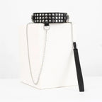 Studded Black PU Leather Chain Leash & Adjustable Collar Set