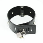 Black Faux Leather Studded O-Ring Collar with Blue Gem & Detachable Leash