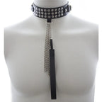 Studded Black PU Leather Chain Leash & Adjustable Collar Set
