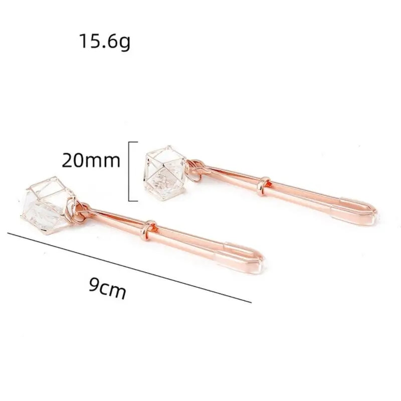 Rose Gold Long Nipple Clamps with Hollow Crystal Charms