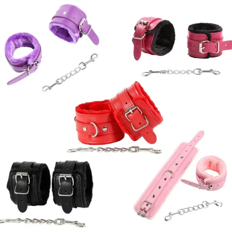 Plush Leatherette Ankle & Wrist Cuffs – Adjustable BDSM Restraints