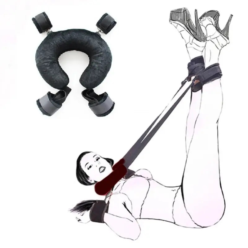 Plush Hogtie Kit — Adjustable Wrist & Ankle Cuffs with Neck Pillow Restraint