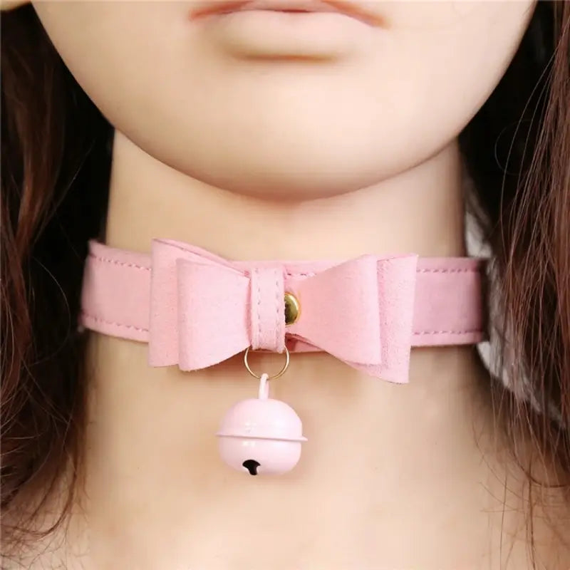 Kawaii Bow Bell Day Collar – Adjustable Soft PU, Gold Hardware