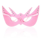 Blindfold Mask – Pink leather look eye mask with studs for adult play and sensory deprivation.