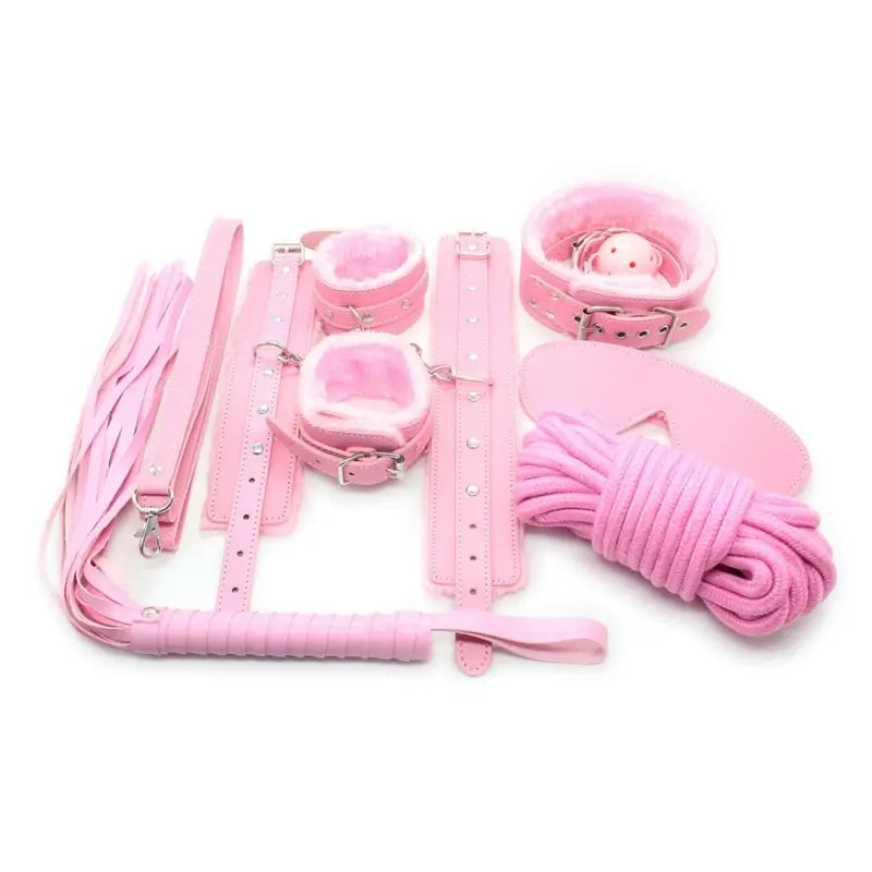 7-Piece Plush Bondage Kit — PU Leather Restraints