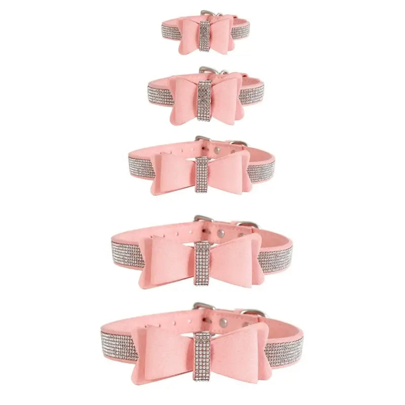 Suede Bow Collar — Rhinestone Trim Adjustable Day Collar