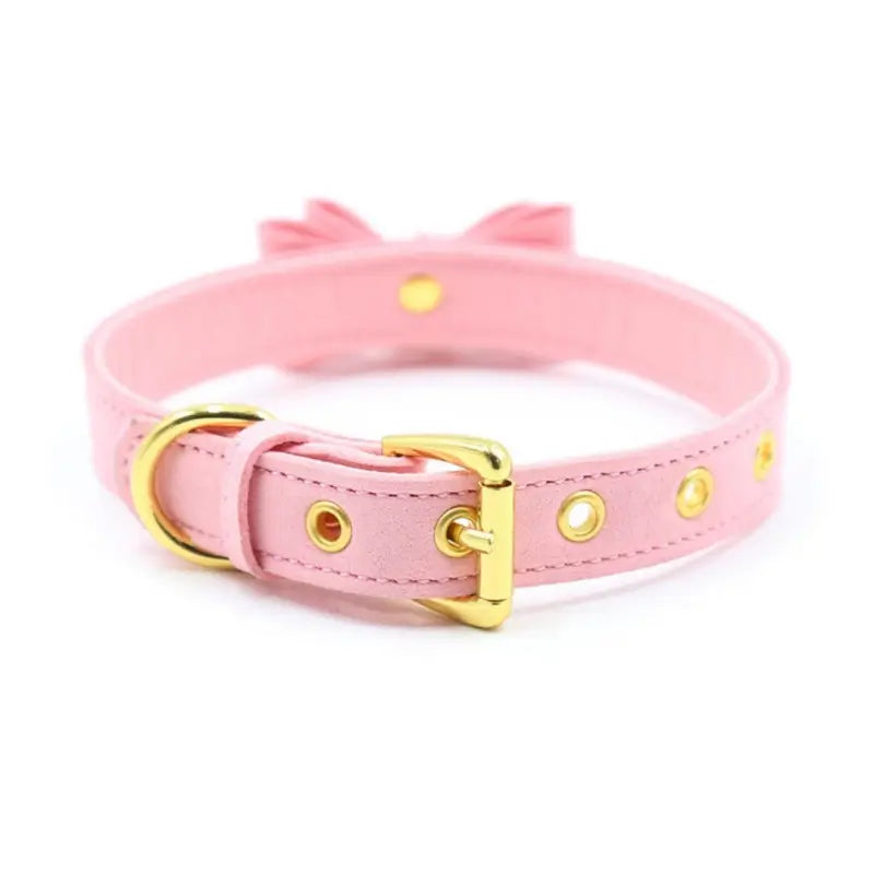 Kawaii Bow Bell Day Collar – Adjustable Soft PU, Gold Hardware