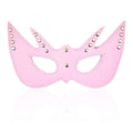 Blindfold Mask – pink leather look eye mask with studs for couples, perfect for intimate play.