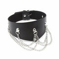 Black Leather Posture Collar with Chains – Adjustable Fetish Neckwear