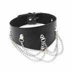 Black Leather Posture Collar with Chains – Adjustable Fetish Neckwear