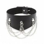 Black Leather Posture Collar with Chains – Adjustable Fetish Neckwear