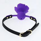 Elegant Silicone Rose Ball Gag – Adjustable Leather BDSM Gag