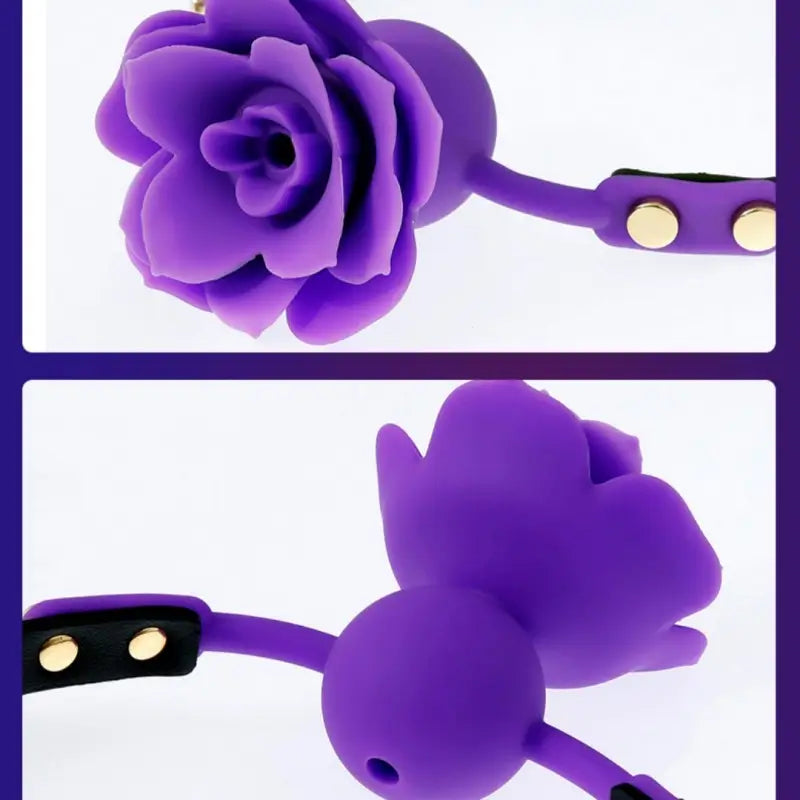 Elegant Silicone Rose Ball Gag – Adjustable Leather BDSM Gag