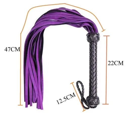 Leather BDSM Flogger – Black & Purple Multi‑Tail Braided Whip