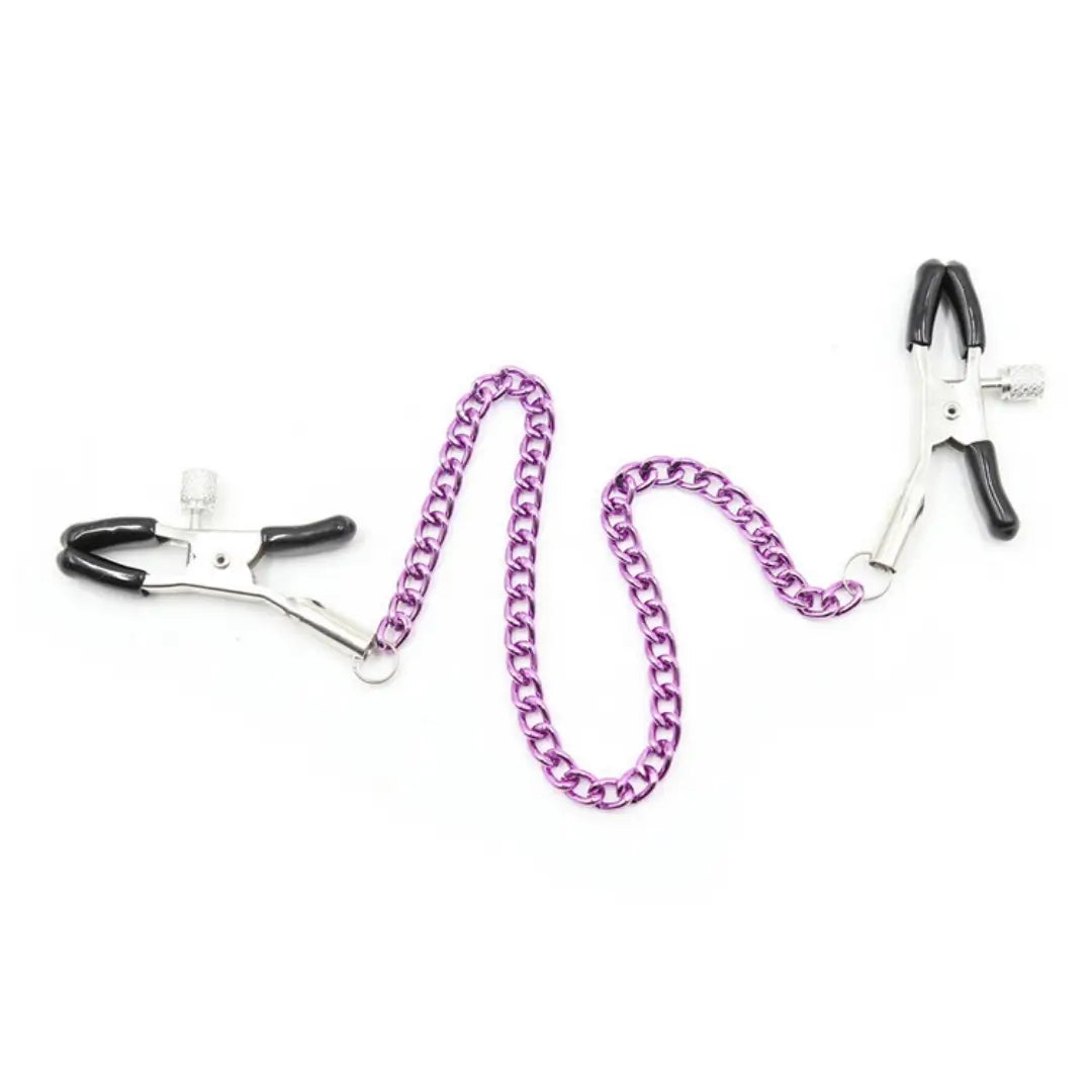 Adjustable Metal Nipple Clamps with Chain, Body‑Safe Rubber Tips