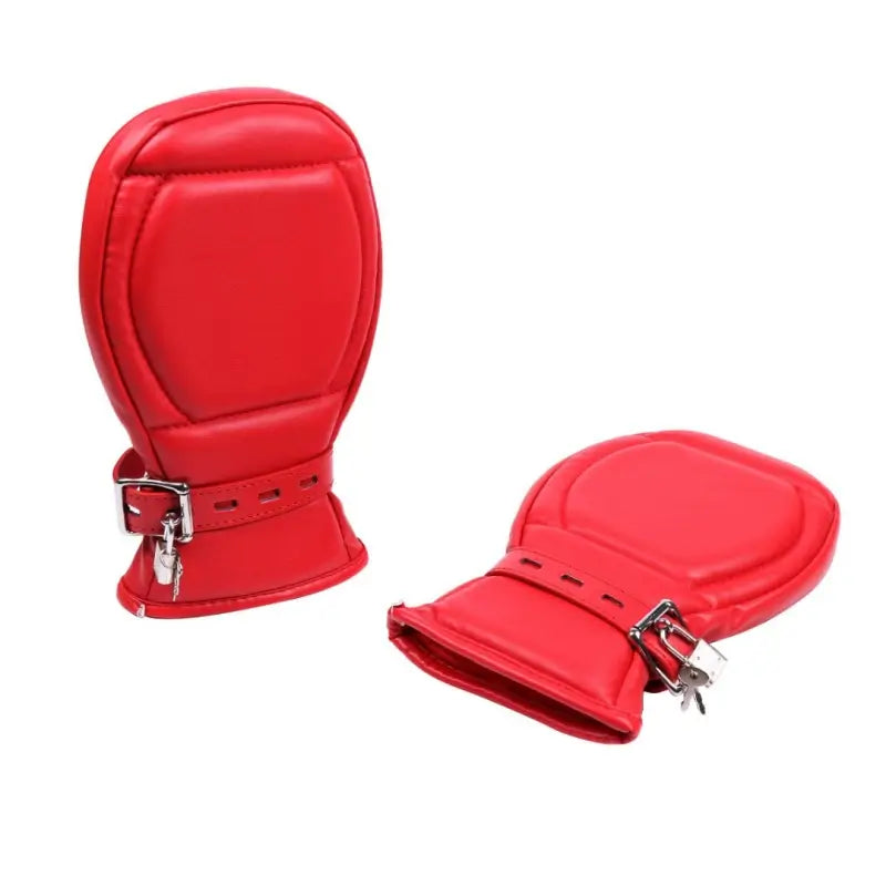 Locking PU Padded Bondage Mittens — Adjustable Sponge Restraint Gloves