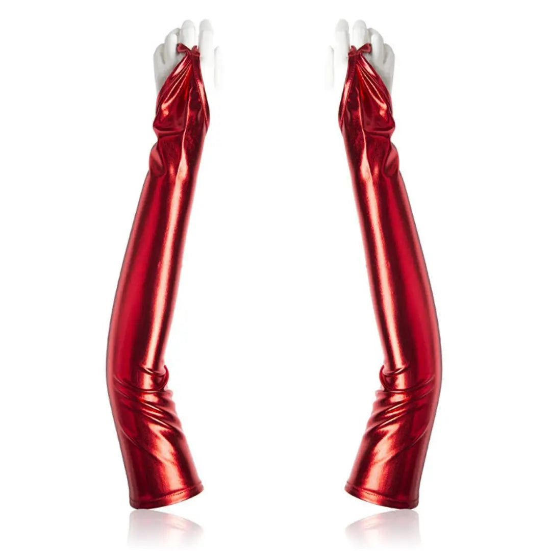 50cm Long PU Fetish Gloves — Shiny Thumb-Loop Opera Gloves for Roleplay