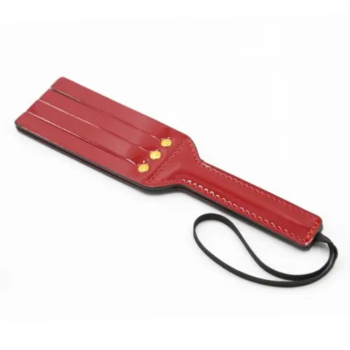 Split Slapper Spanking Paddle, Red Patent PU with Wrist Loop