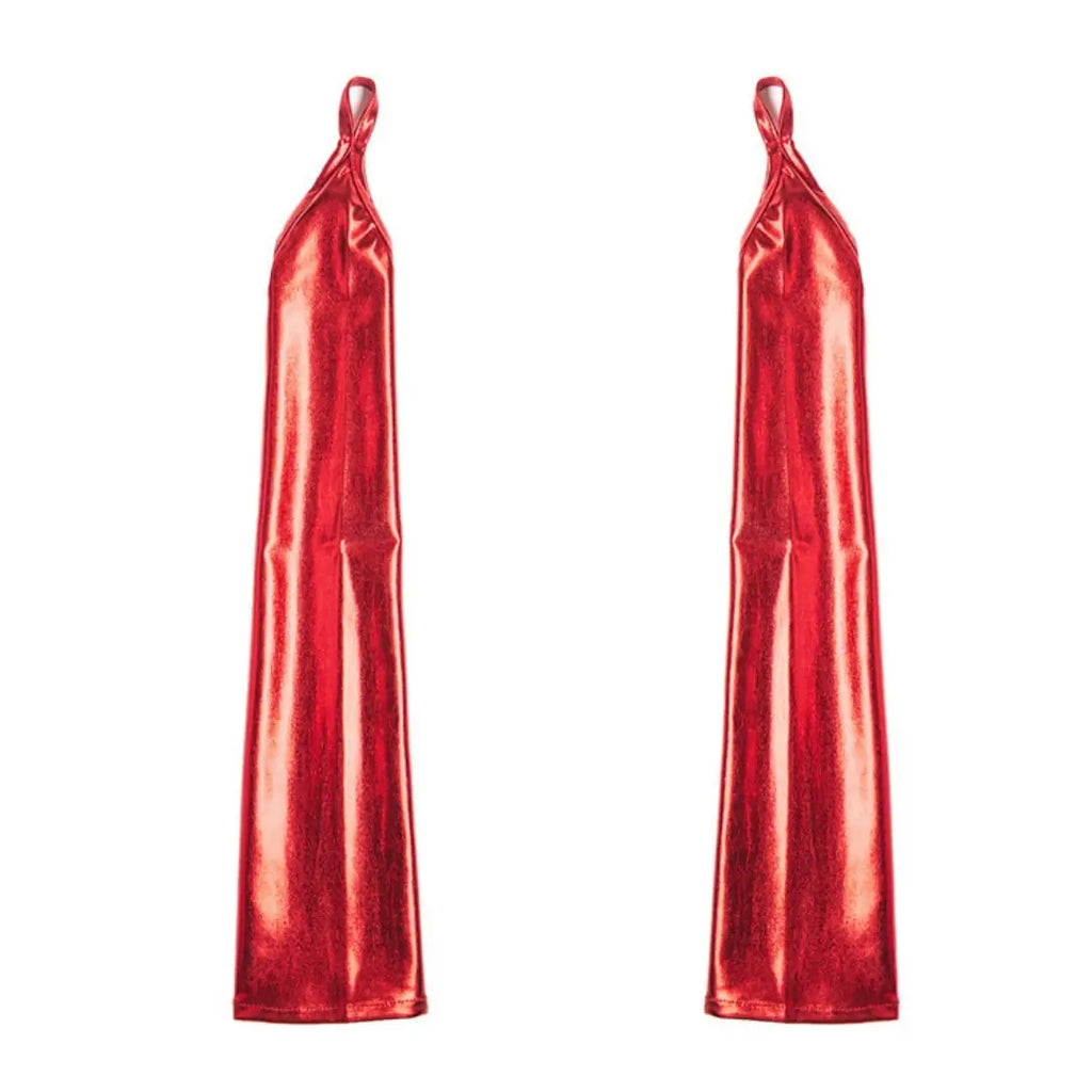 50cm Long PU Fetish Gloves — Shiny Thumb-Loop Opera Gloves for Roleplay