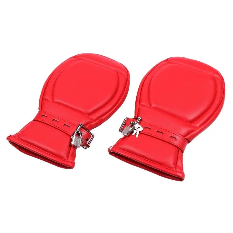Locking PU Padded Bondage Mittens — Adjustable Sponge Restraint Gloves