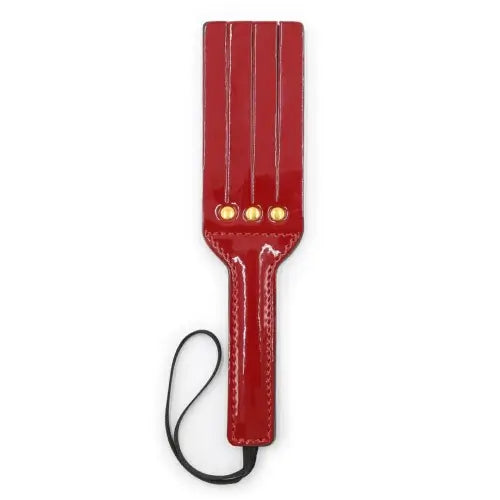 Split Slapper Spanking Paddle, Red Patent PU with Wrist Loop