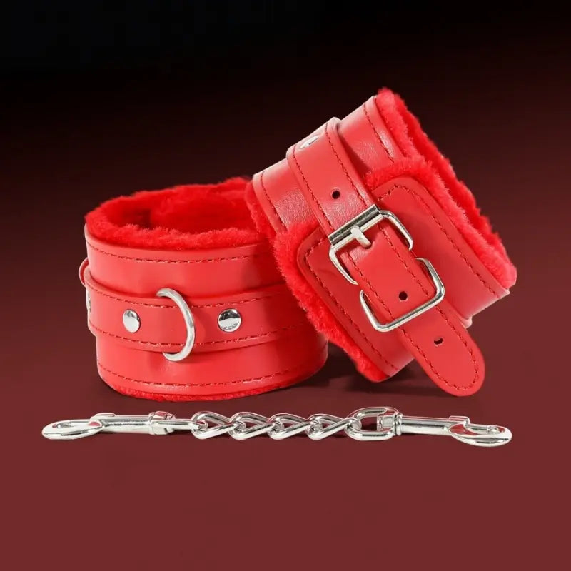 Plush Leatherette Ankle & Wrist Cuffs – Adjustable BDSM Restraints