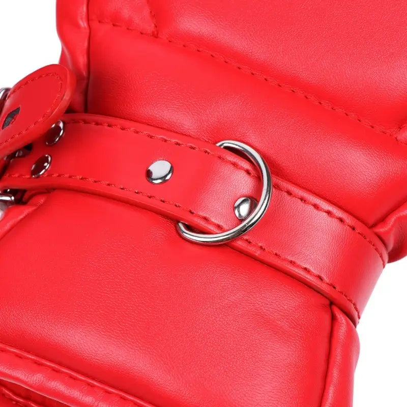 Locking PU Padded Bondage Mittens — Adjustable Sponge Restraint Gloves