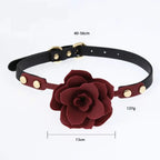 Elegant Silicone Rose Ball Gag – Adjustable Leather BDSM Gag