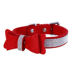 Suede Bow Collar — Rhinestone Trim Adjustable Day Collar