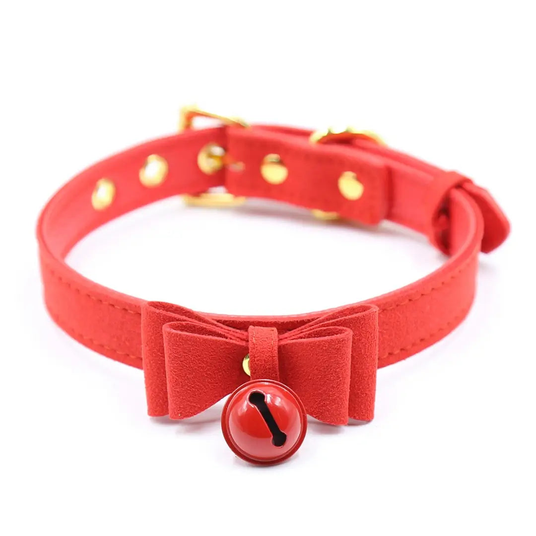 Kawaii Bow Bell Day Collar – Adjustable Soft PU, Gold Hardware