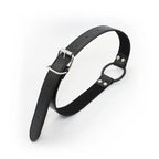 Black Faux Leather Ring Gag — Adjustable O‑Ring Collar, Beginner Friendly