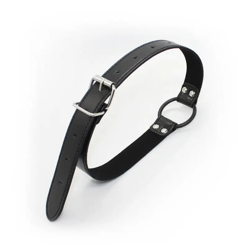 Black Faux Leather Ring Gag — Adjustable O‑Ring Collar, Beginner Friendly
