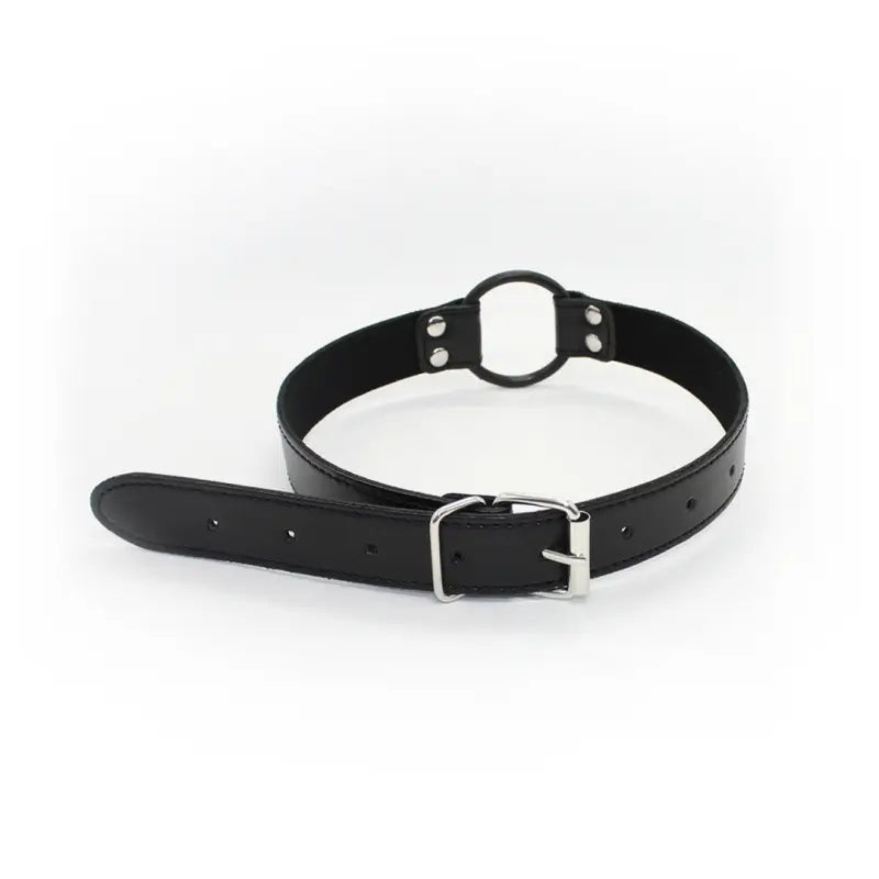 Black Faux Leather Ring Gag — Adjustable O‑Ring Collar, Beginner Friendly