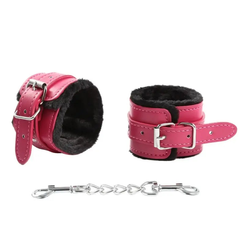 Plush Leatherette Ankle & Wrist Cuffs – Adjustable BDSM Restraints
