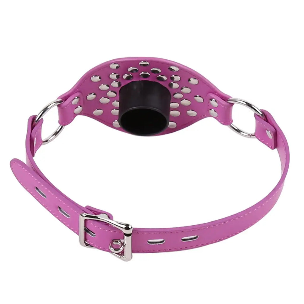 Studded Open Mouth Gag — Adjustable Deep Throat PU Leather BDSM Toy