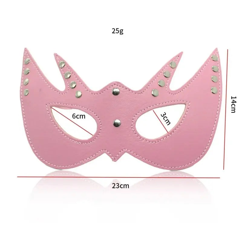 Blindfold Mask – Pink leather look eye mask with studs, perfect for couples' intimate play.