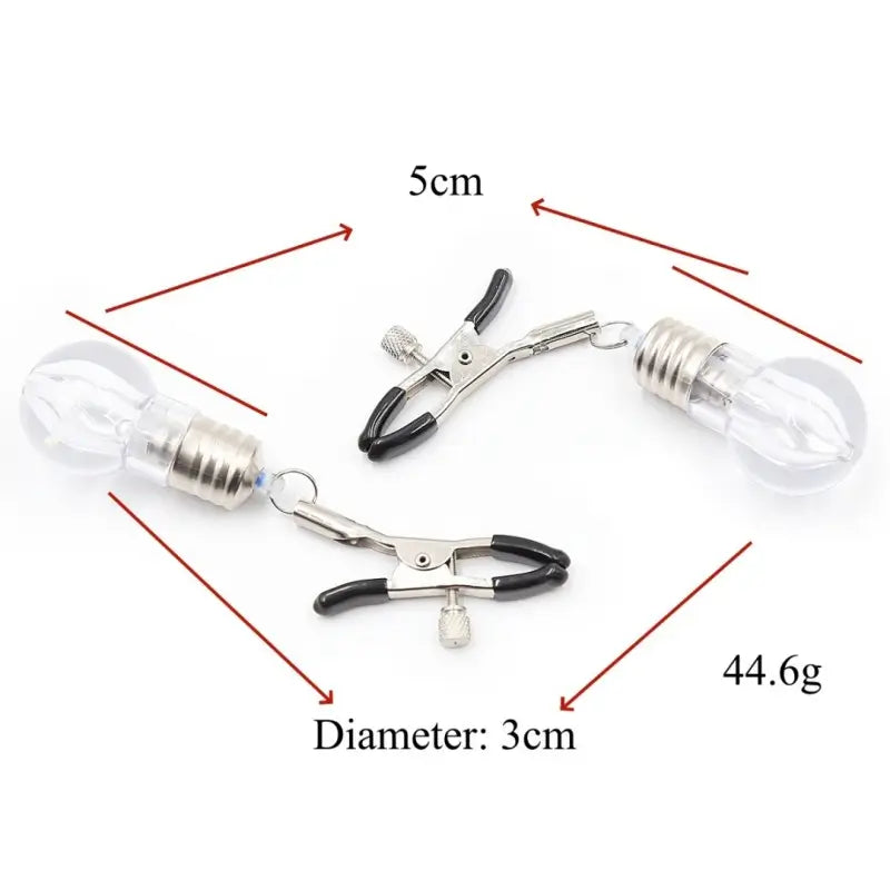 LED Nipple Clamps — Rubber-Tipped, Metal Clamp Set for Couples