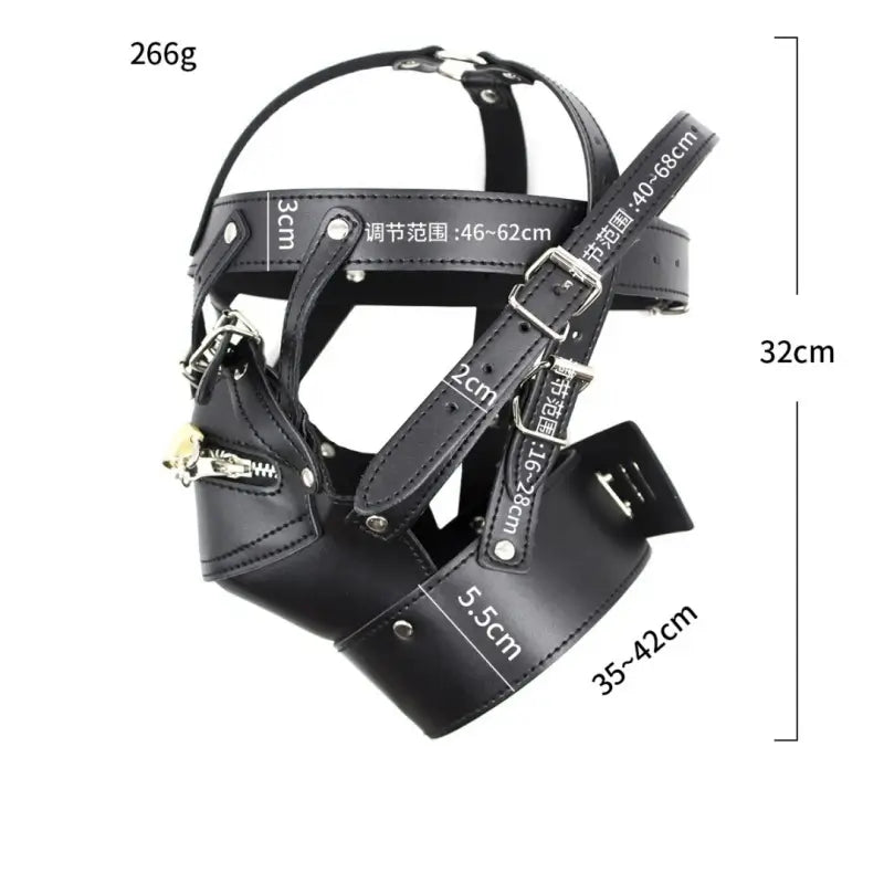 Leather BDSM Hood Lockable Head Harness Full Face Mask Restraint
