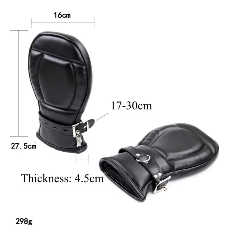 Locking PU Padded Bondage Mittens — Adjustable Sponge Restraint Gloves
